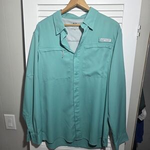 REALTREE FISHING Men's M/M Teal Blue Vented Long Sleeve UPF Guide Shirt